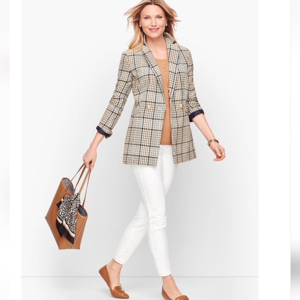 Talbots Double Breasted Plaid Blazer